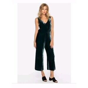 Love Johnny Was Cropped L‎ Green Velour Silk Rayon Blend Jumper Jumpsuit Holiday